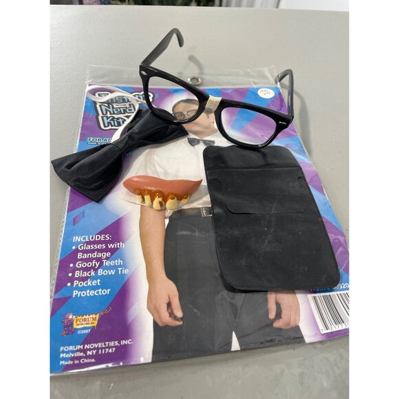 Forum Novelties Instant Nerd Costume Kit OS For Adults Glasses Bow Tie Teeth NEW - Picture 5 of 7
